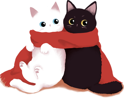 Black and White Cats Bundled in a Scarf